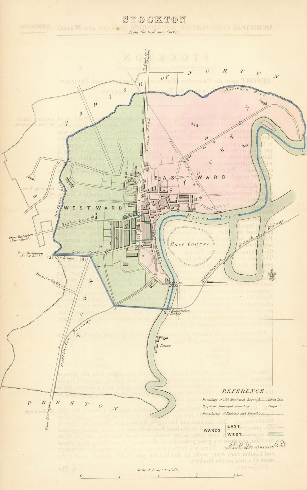 STOCKTON borough/town plan. BOUNDARY COMMISSION. Durham. DAWSON 1837 old map