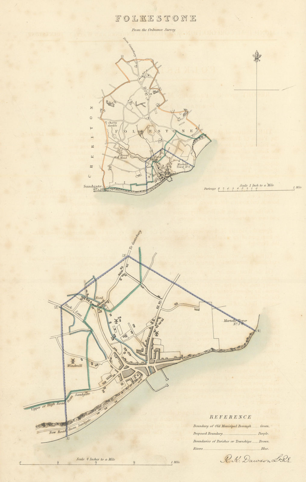 Associate Product FOLKESTONE borough/town/city plan. BOUNDARY COMMISSION. Kent. DAWSON 1837 map