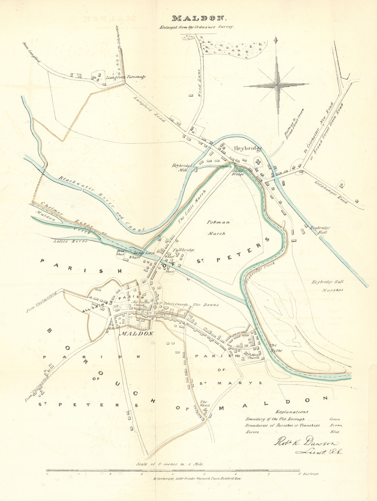MALDON borough/town plan for the REFORM ACT. Heybridge. Essex. DAWSON 1832 map