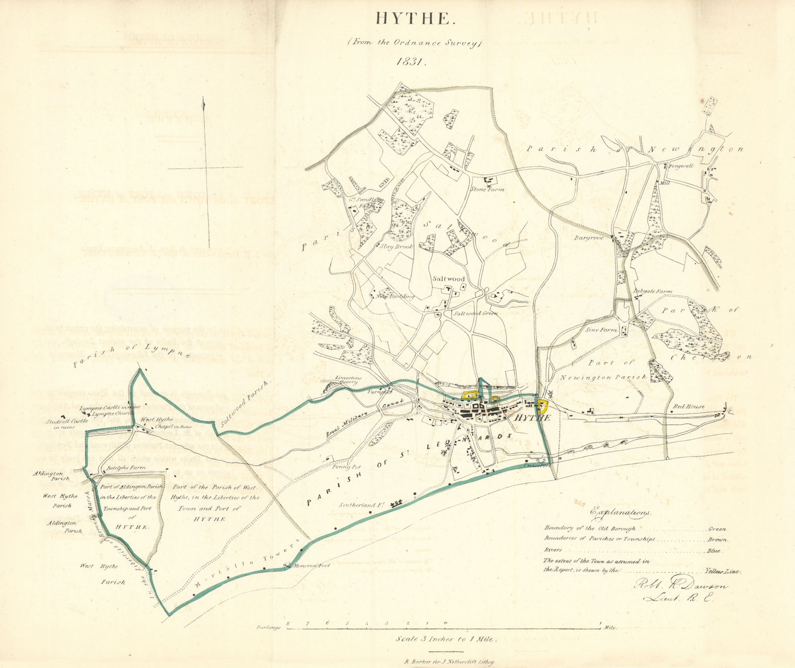 Associate Product HYTHE borough/town plan for the REFORM ACT. Saltwood. Kent. DAWSON 1832 map