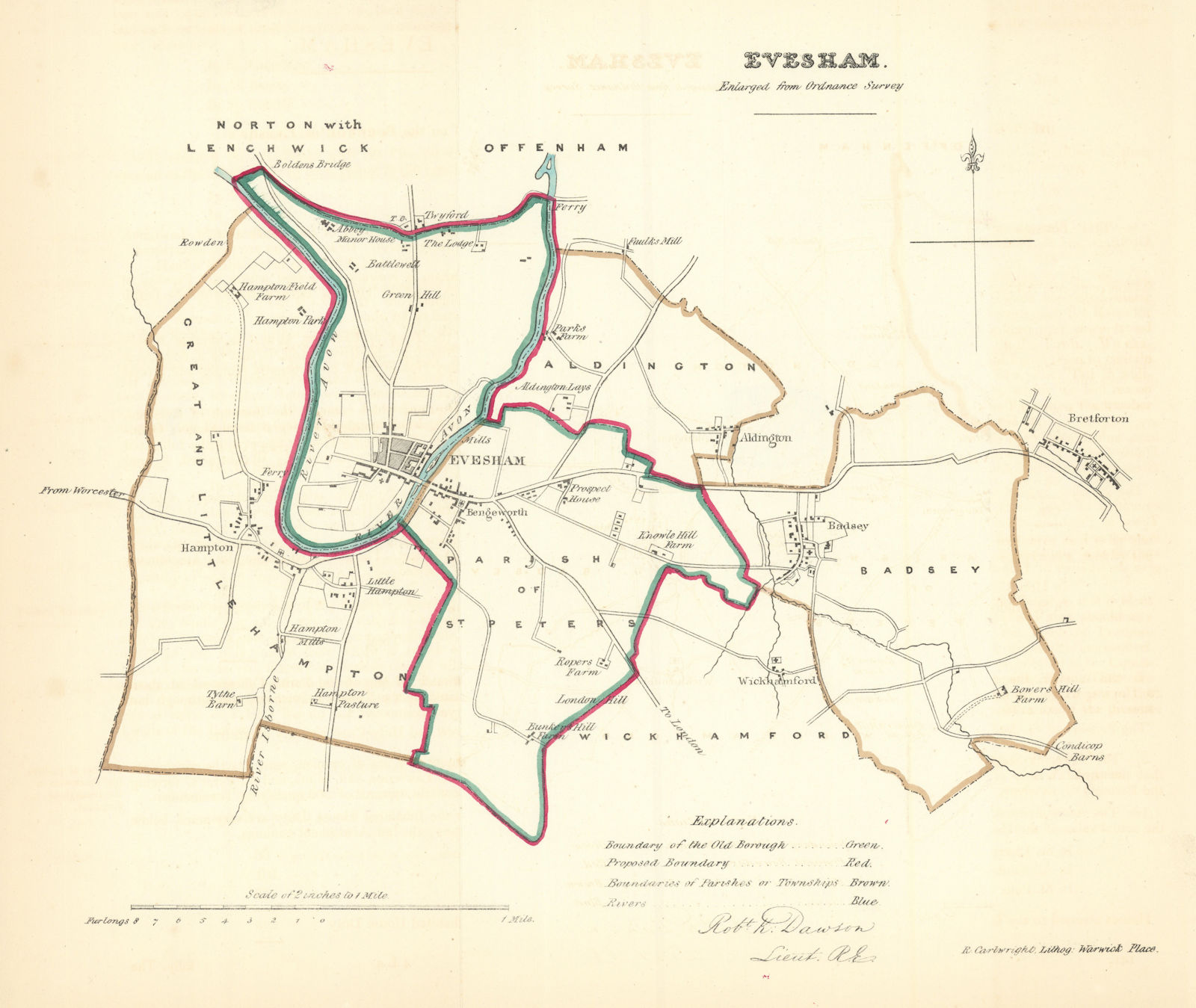 EVESHAM borough/town plan. REFORM ACT. Badsey. Worcestershire. DAWSON 1832 map
