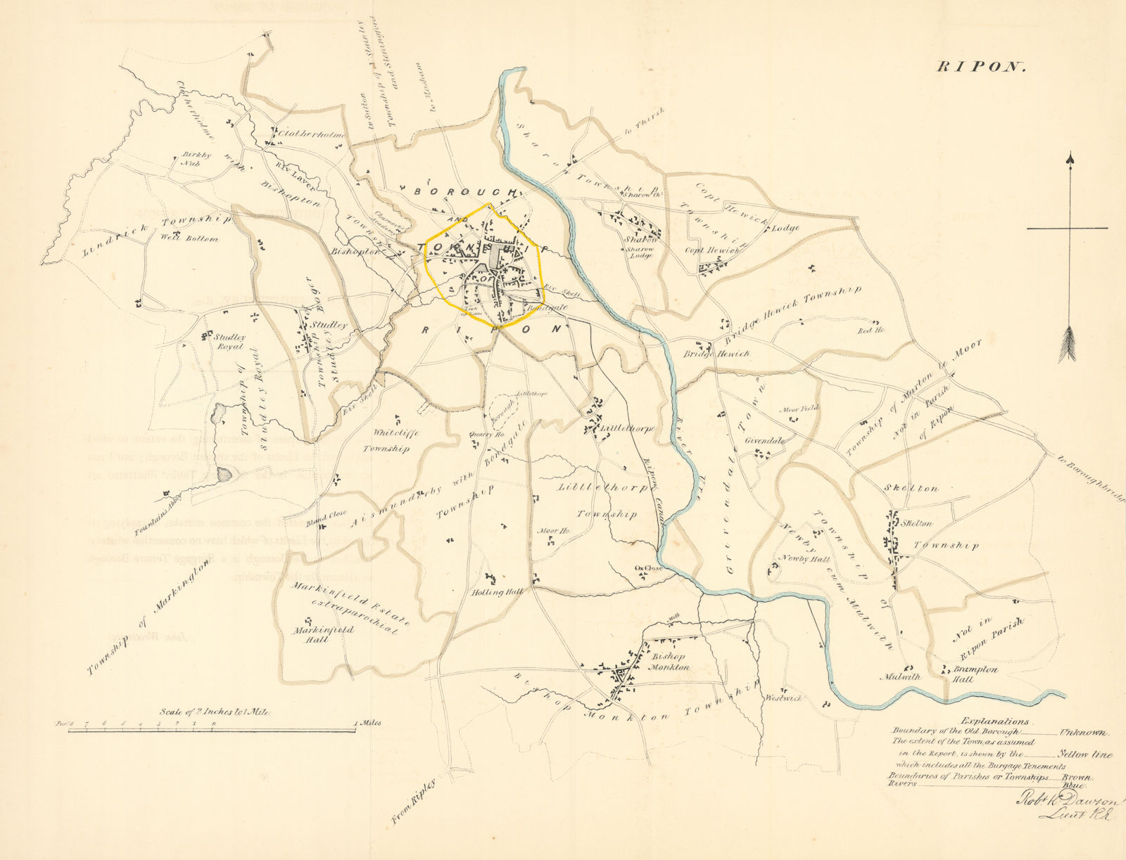 RIPON borough/town plan. REFORM ACT. Bishop Monkton. Yorkshire. DAWSON 1832 map