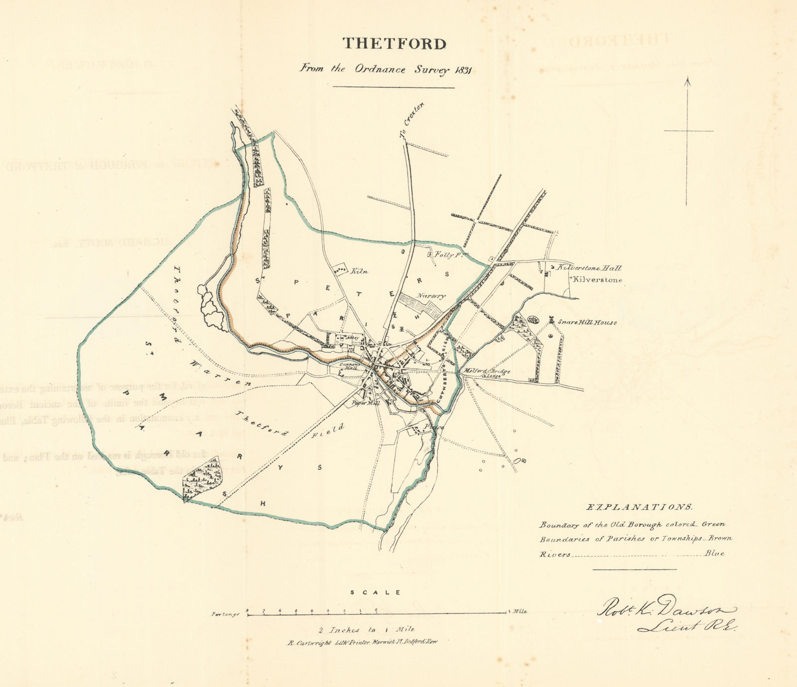Associate Product THETFORD town/borough plan for the REFORM ACT. Norfolk. DAWSON 1832 old map