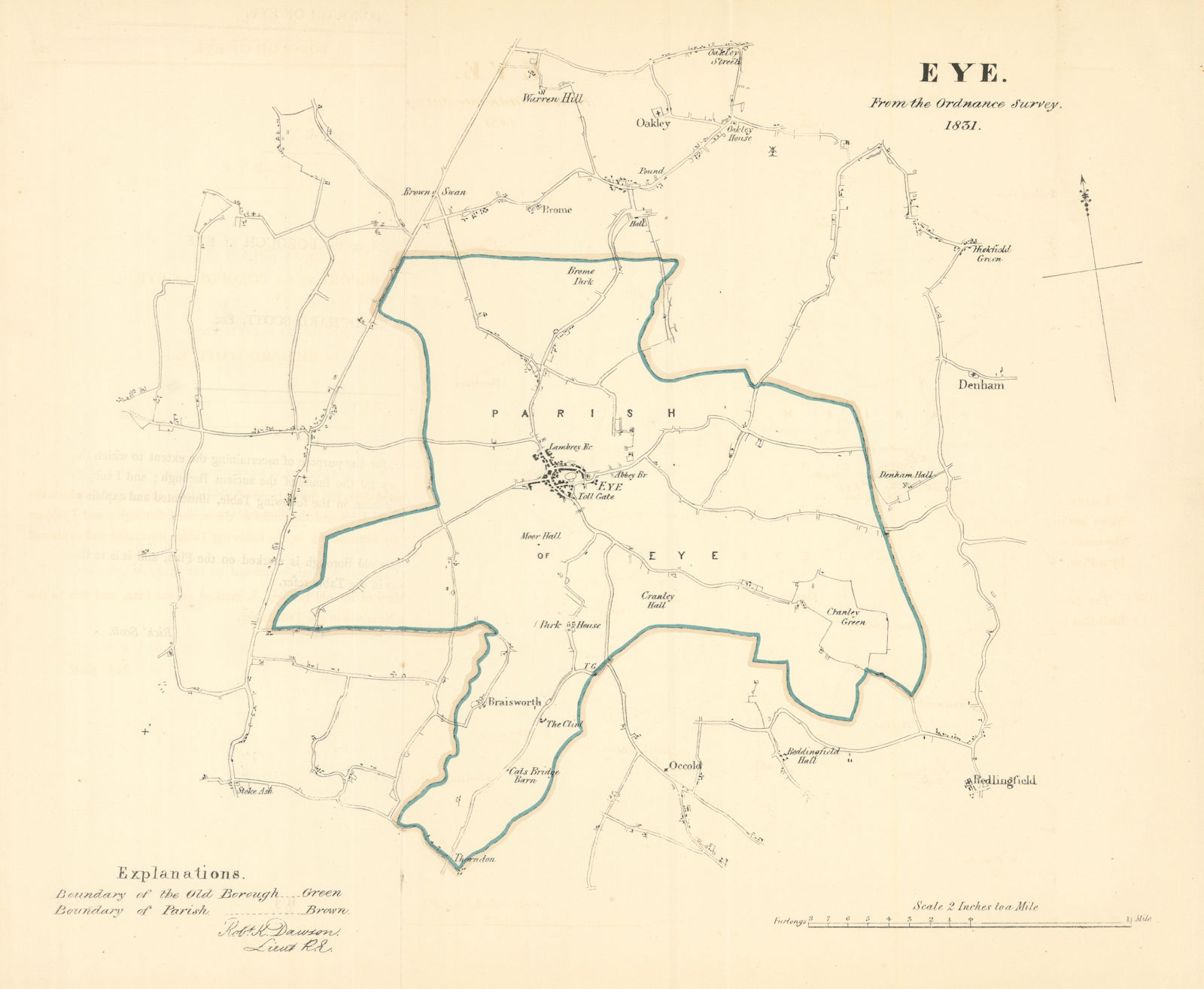 Associate Product EYE town/borough plan. BOUNDARY REVIEW. Oakley Occold. Suffolk. DAWSON 1832 map