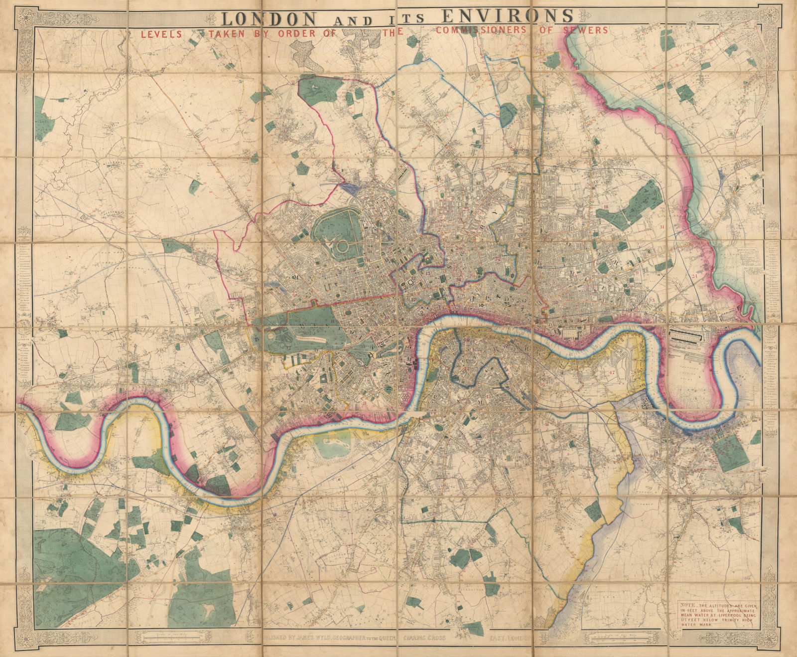 Associate Product London and its environs by James Wyld. 108x130cm. Folding map on linen c1850