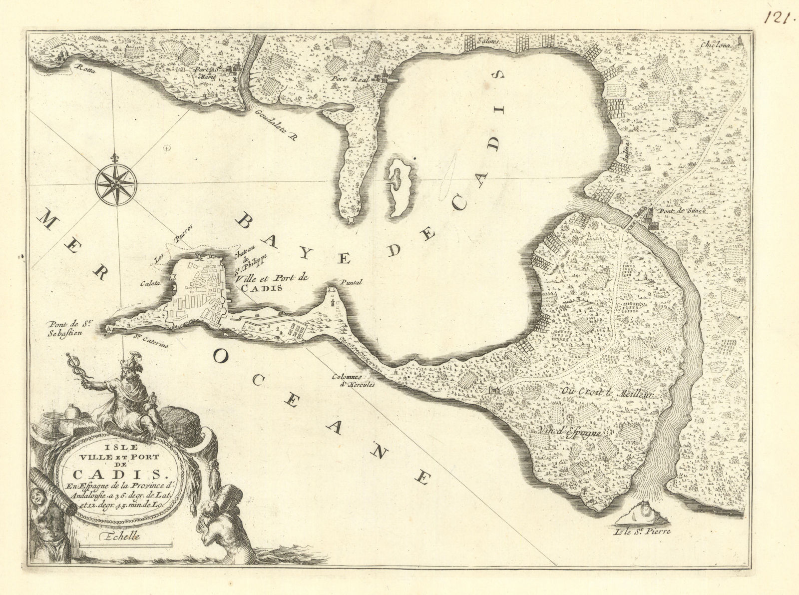 Associate Product 'Isle, ville et port de Cadis'. Bay and city of Cadiz, Spain. DE FER c1697 map