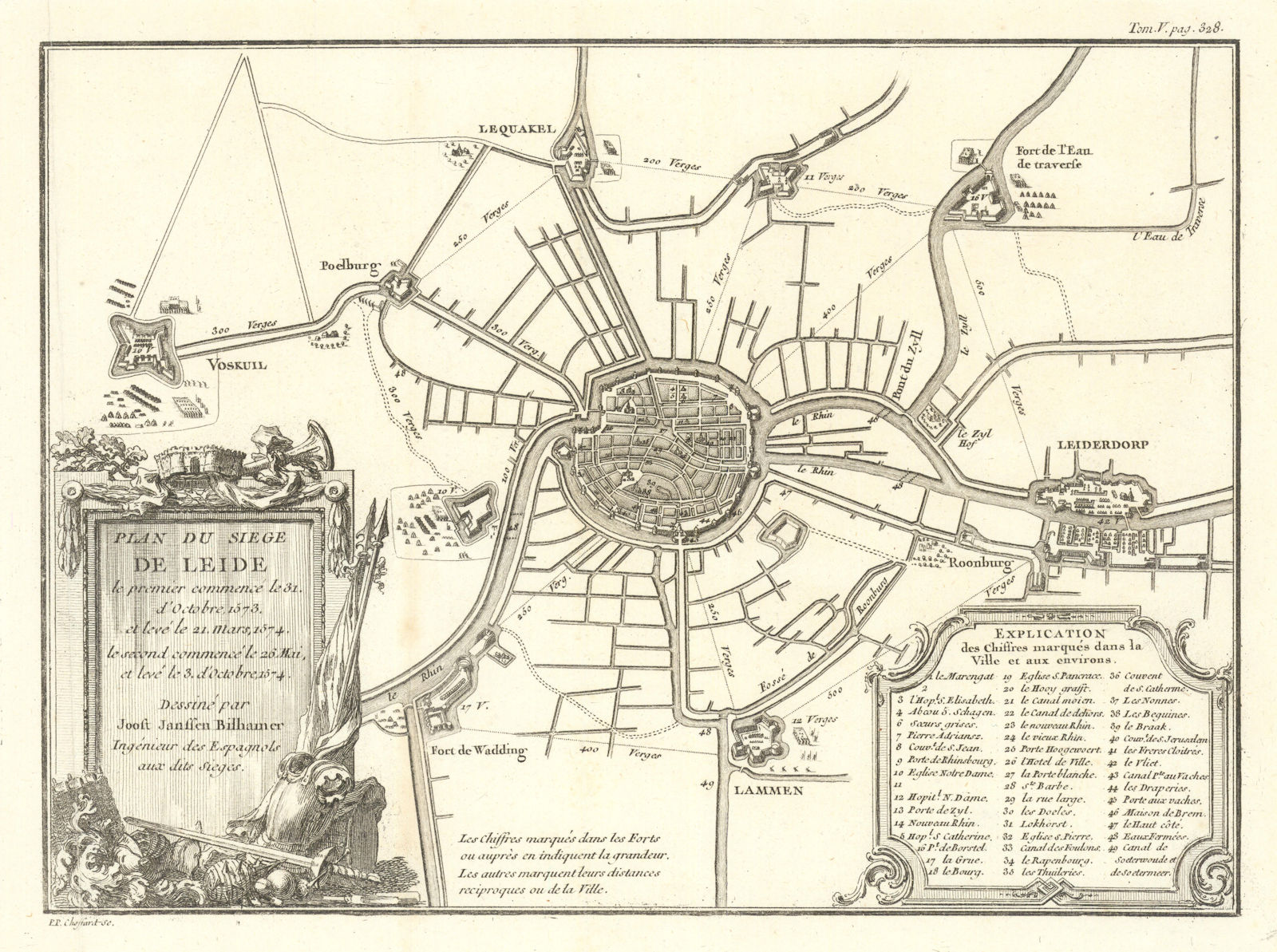 Associate Product Plan du Siege de Leide (Leiden, 1573-1574) by Choffard after Bilhamer c1760 map