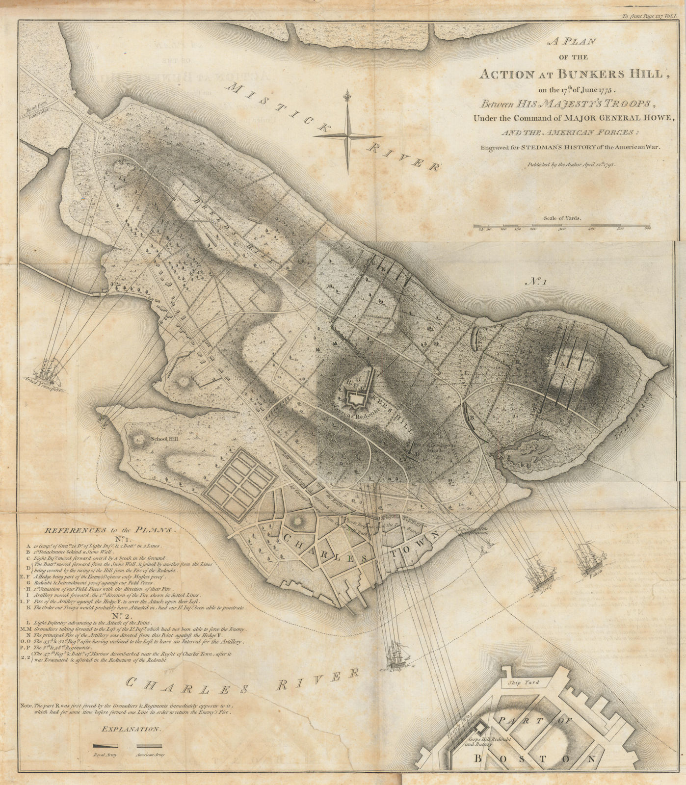 A plan of the action at Bunkers Hill, on 17th June 1775… FADEN/STEDMAN 1794 map