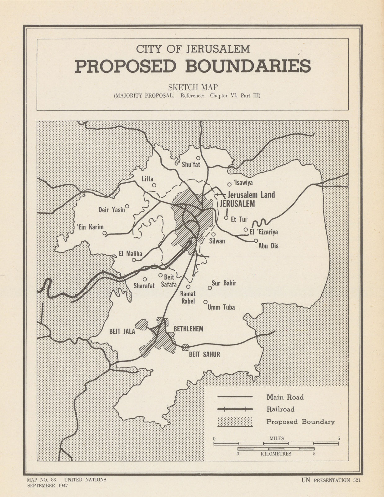 City of Jerusalem Proposed Boundaries. United Nations UNSCOP. Israel 1947 map