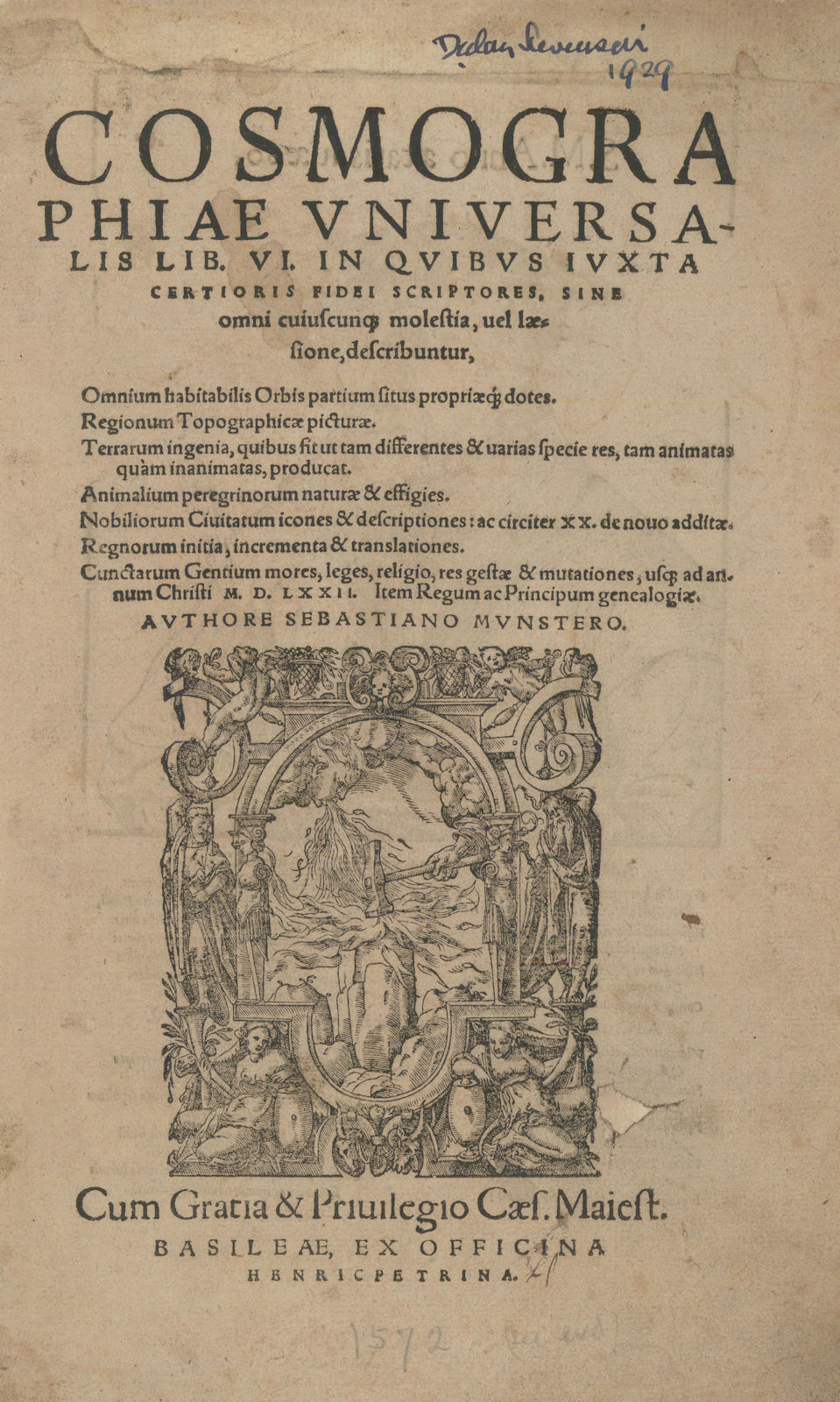 Associate Product Cosmographiae Universalis. Sebastian Münster. Latin edition title page 1572