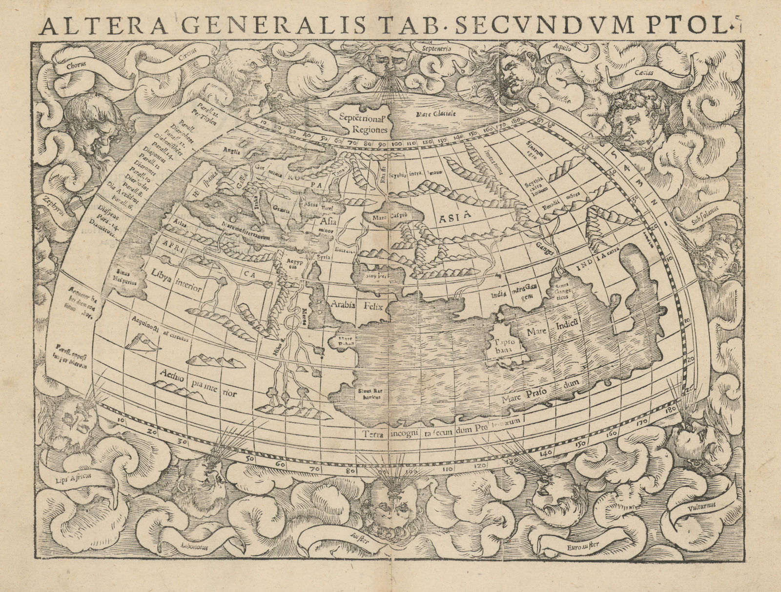 Altera Generalis Tab. Secundum Ptol. World according to Ptolemy MÜNSTER 1572 map