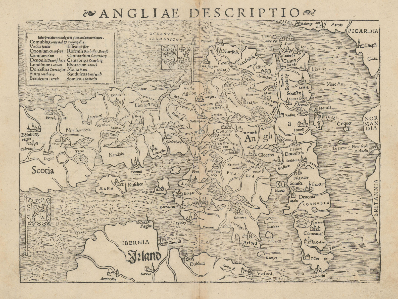 Associate Product Angliae Descriptio. England, Wales & Scotland. Great Britain. MÜNSTER 1572 map