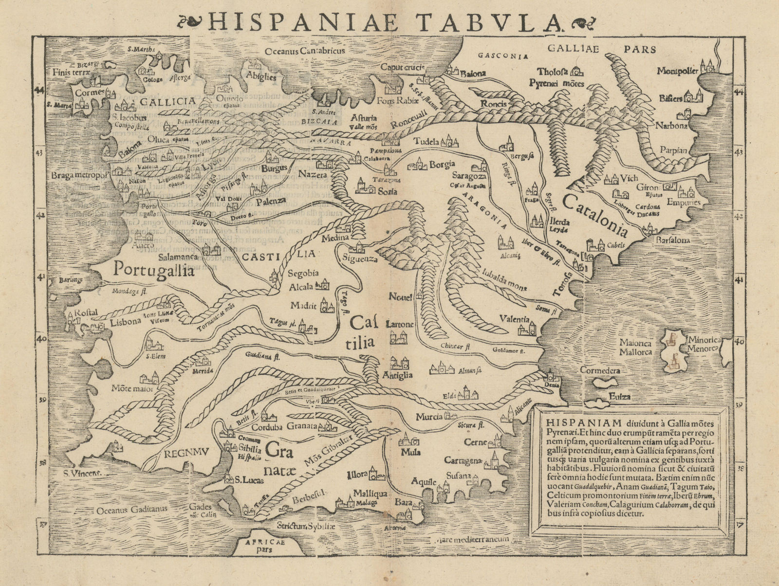 Hispaniae Tabula. Iberia. Spain & Portugal. SEBASTIAN MÜNSTER 1572 old map