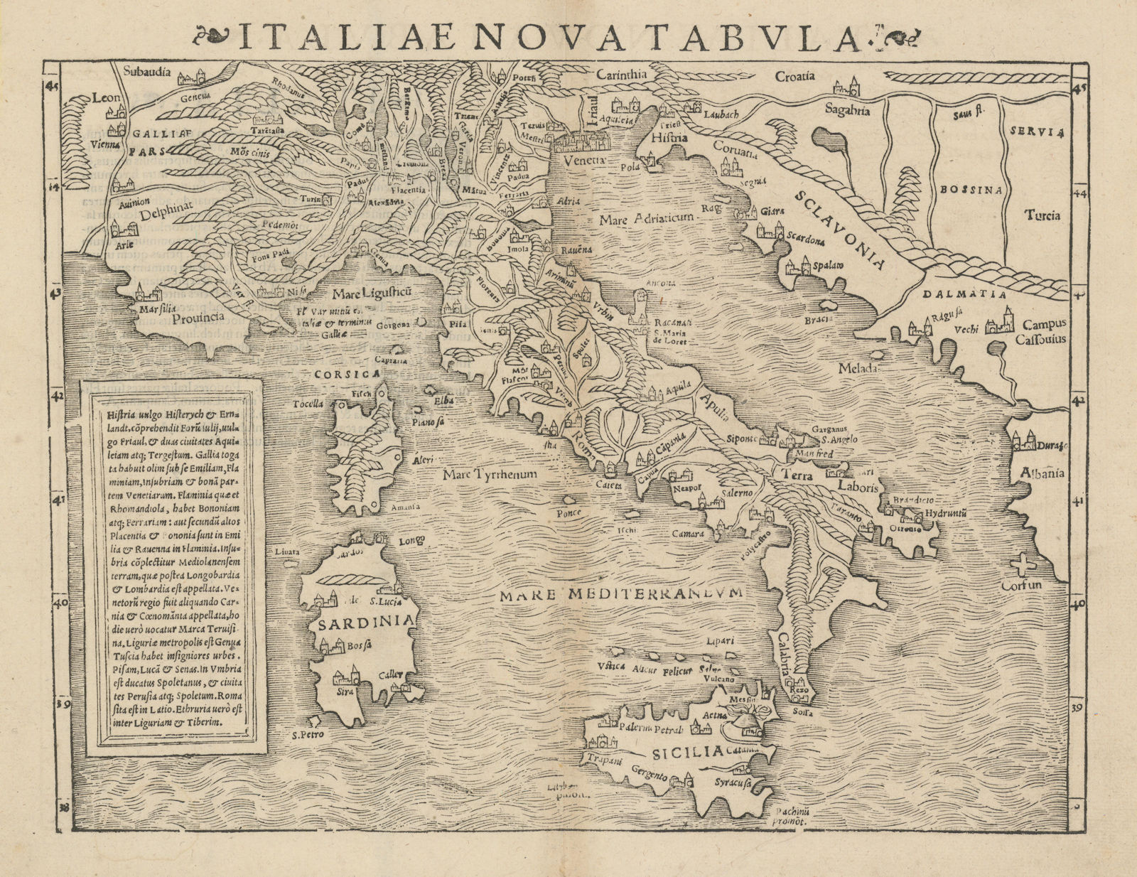 Italiae Nova Tabula. Italy. SEBASTIAN MÜNSTER 1572 old antique map plan chart