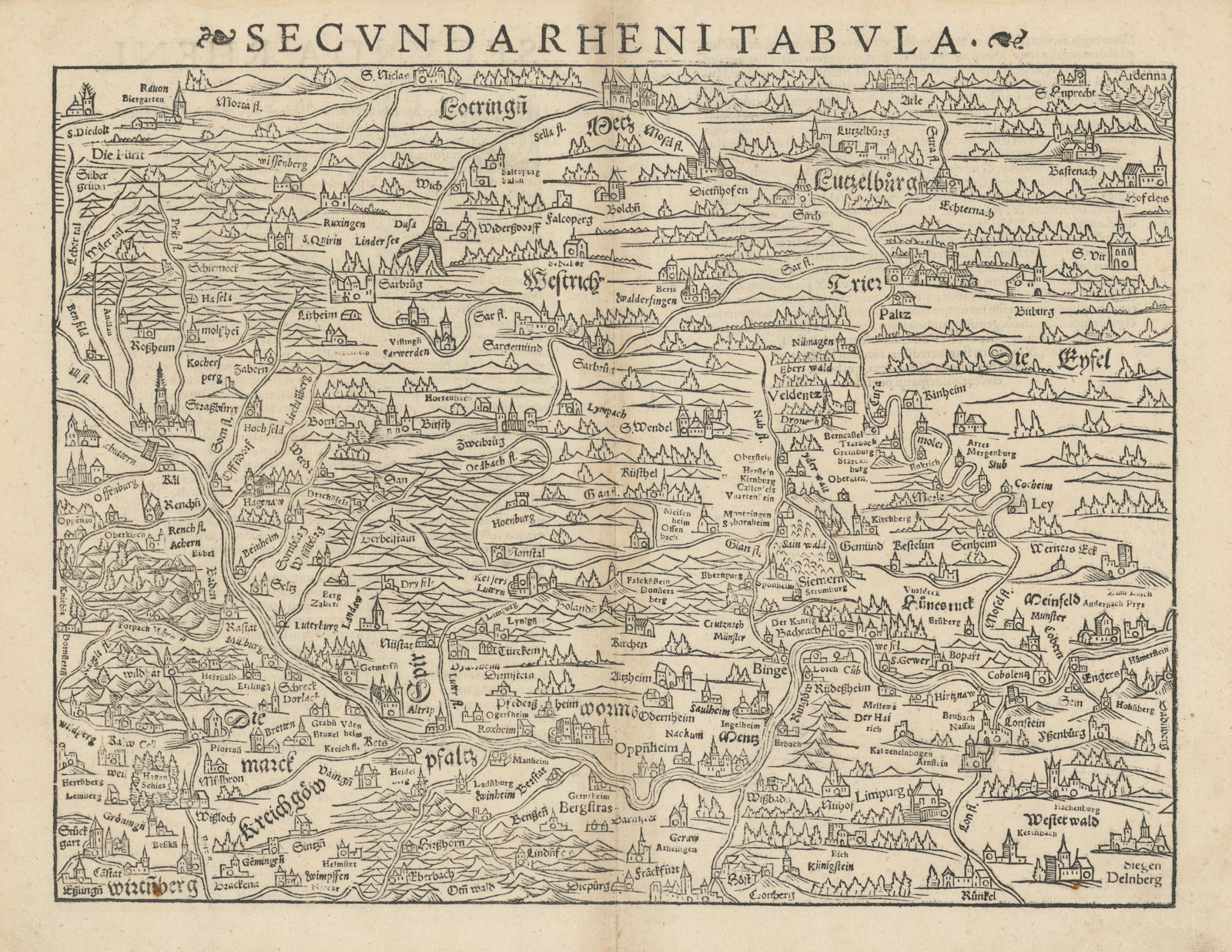 Associate Product Secunda Rheni Tabula. Rhineland Palatinate Saarland Bas-Rhin. MÜNSTER 1572 map