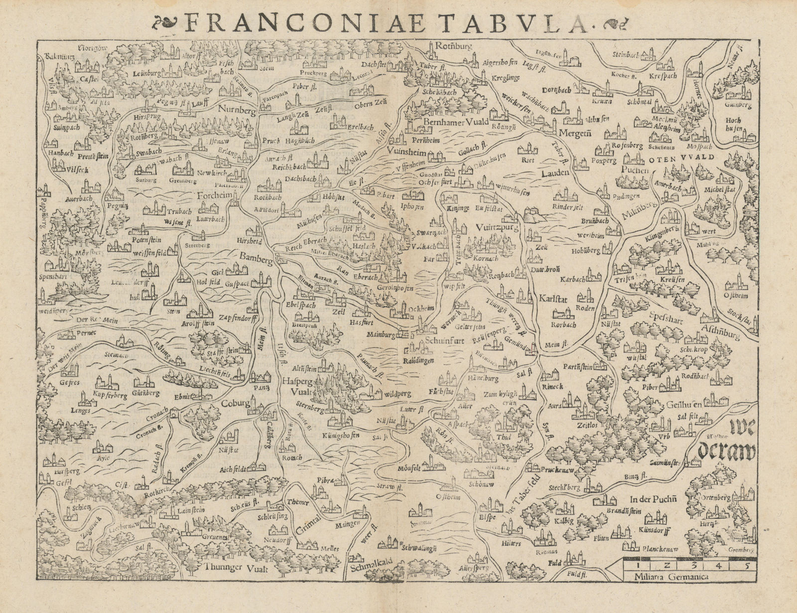 Associate Product Franconiae Tabula. Franconia, Bavaria. Orientated south. MÜNSTER 1572 old map