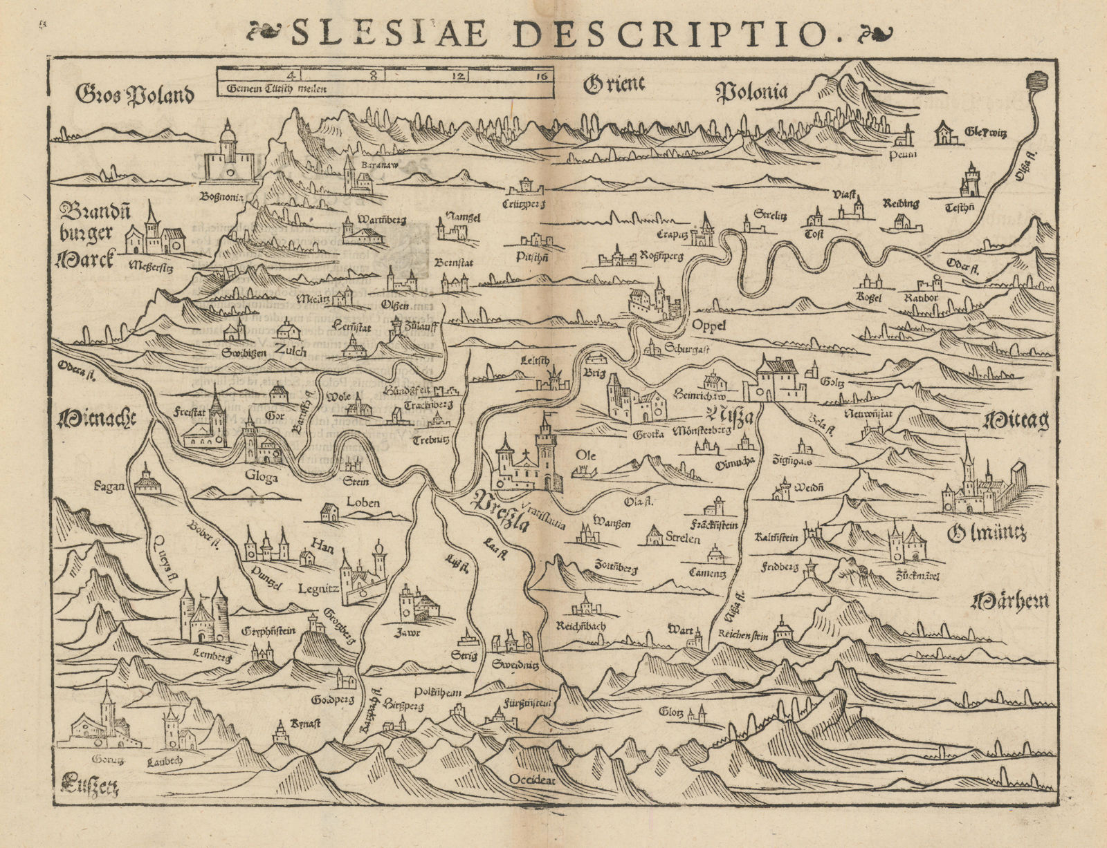 Slesiae Descriptio. Silesia, Poland. SEBASTIAN MÜNSTER 1572 old antique map