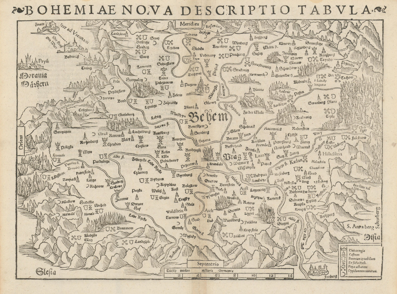 Bohemiae Nova Descriptio Tabula. Bohemia, Czechia. SEBASTIAN MÜNSTER 1572 map