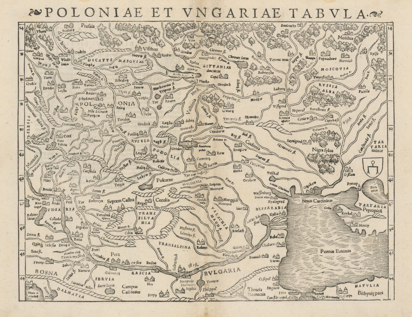 Poloniae et Ungariae Tabula. Poland Hungary Ukraine Romania. MÜNSTER 1572 map