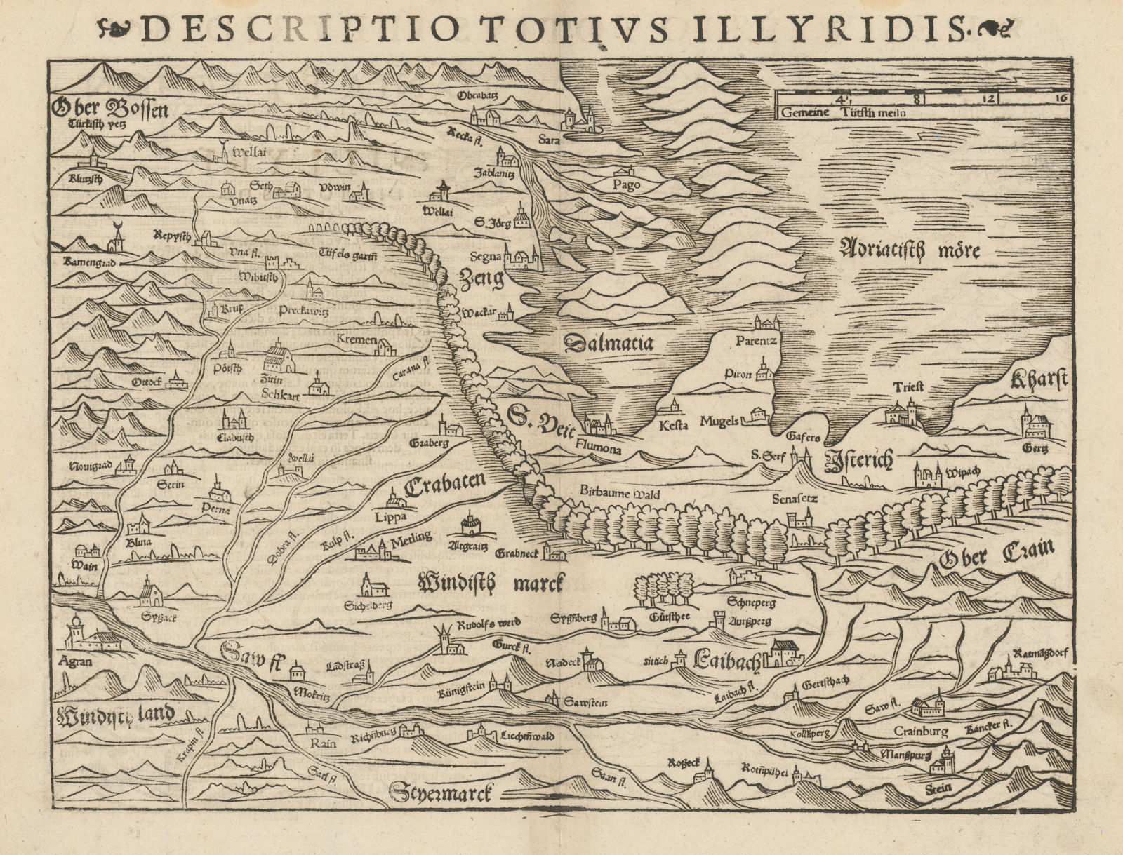 Associate Product Descriptio Totius Illyridis. Illyria Croatia Bosnia Slovenia. MÜNSTER 1572 map