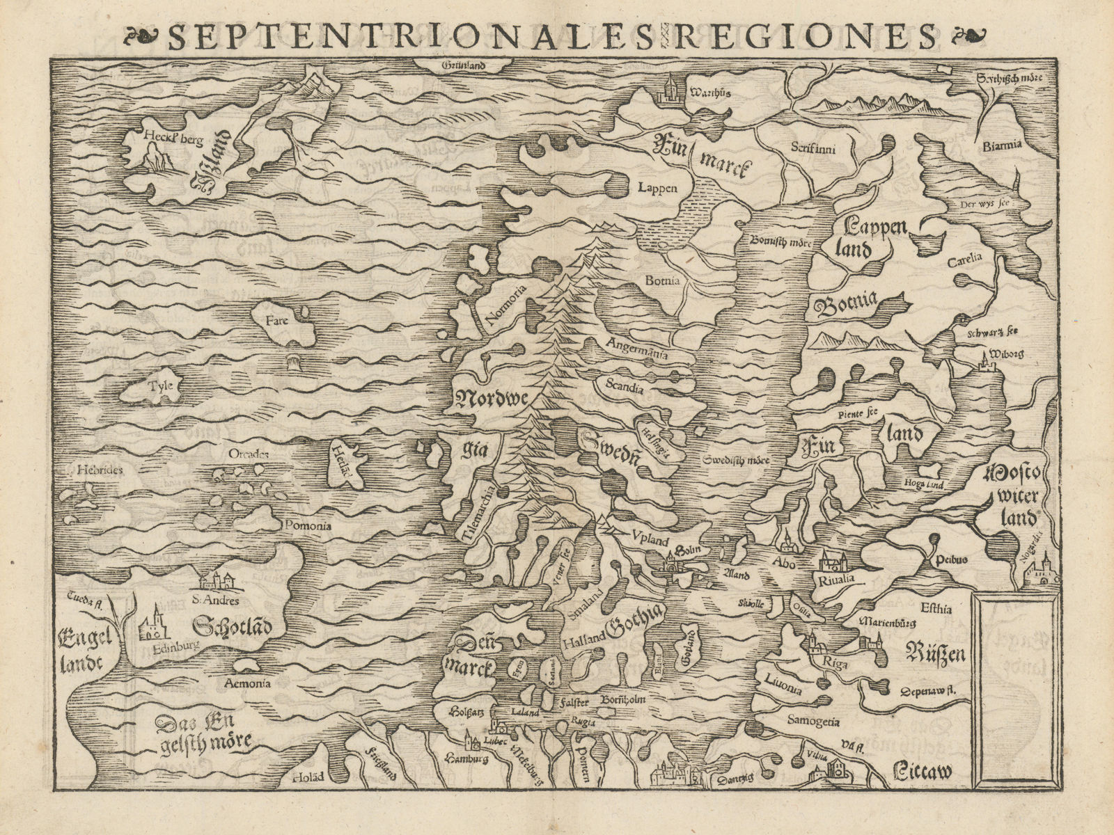 Septentrionales Regiones. Northern Europe. Scandinavia Baltics. MÜNSTER 1572 map