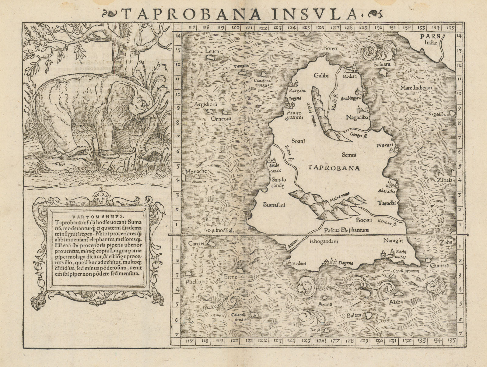 Taprobana insula. Sri Lanka / Ceylon. SEBASTIAN MÜNSTER 1572 old antique map