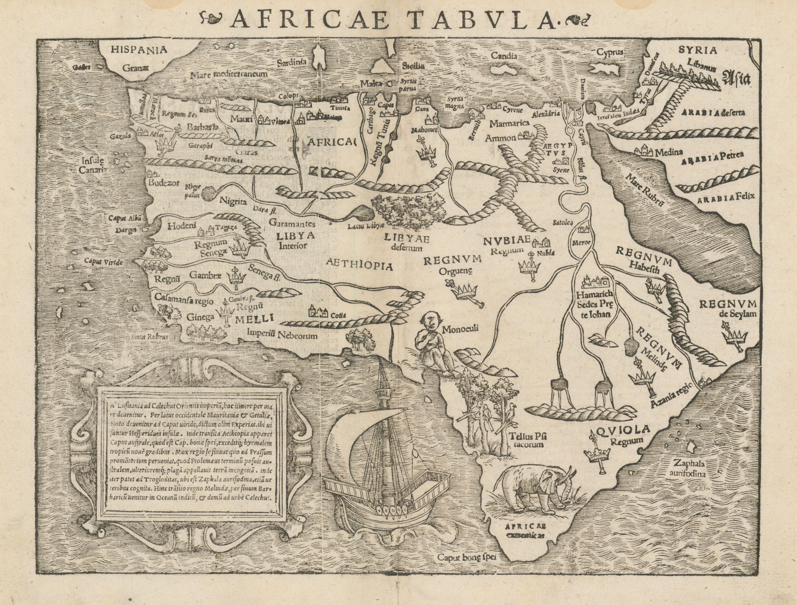 Africae tabula. Africa. SEBASTIAN MÜNSTER 1572 old antique map plan chart