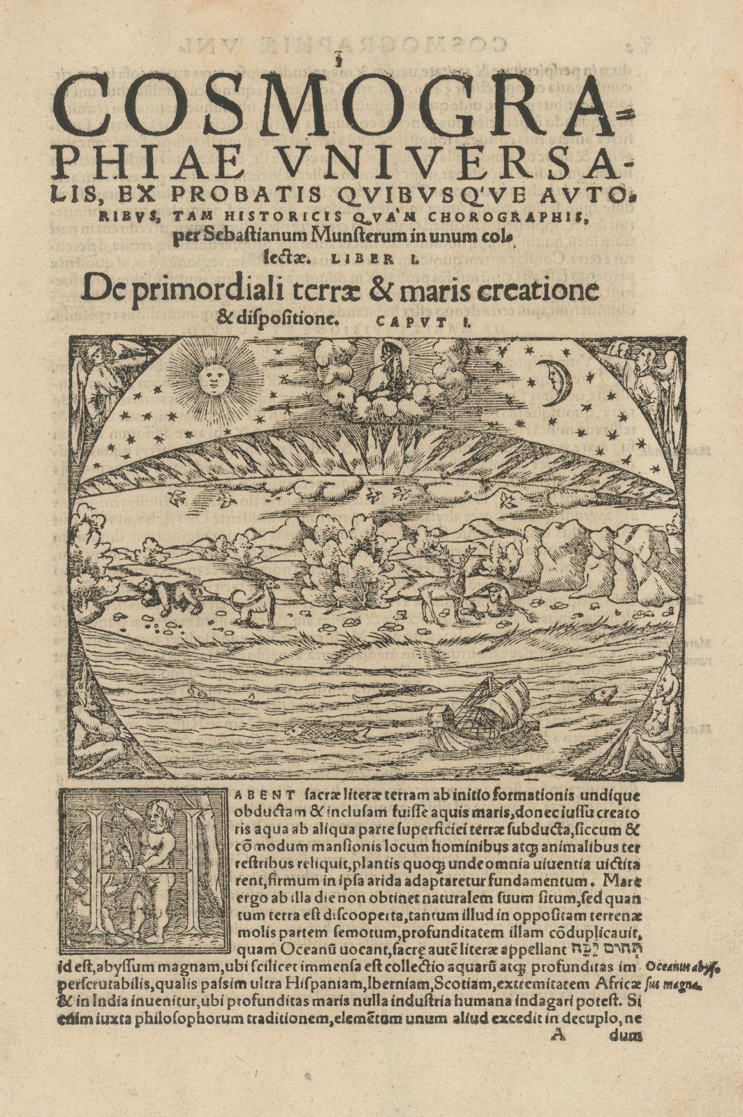 Cosmographiae Universalis... De primordiali terrae & maris. Earth. MÜNSTER 1572