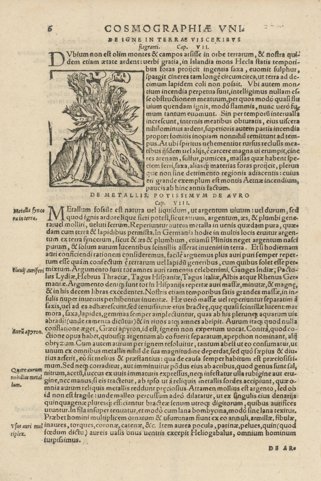 De igne in terrae visceribus flagranti. Mount Hekla, Iceland. MÜNSTER 1572