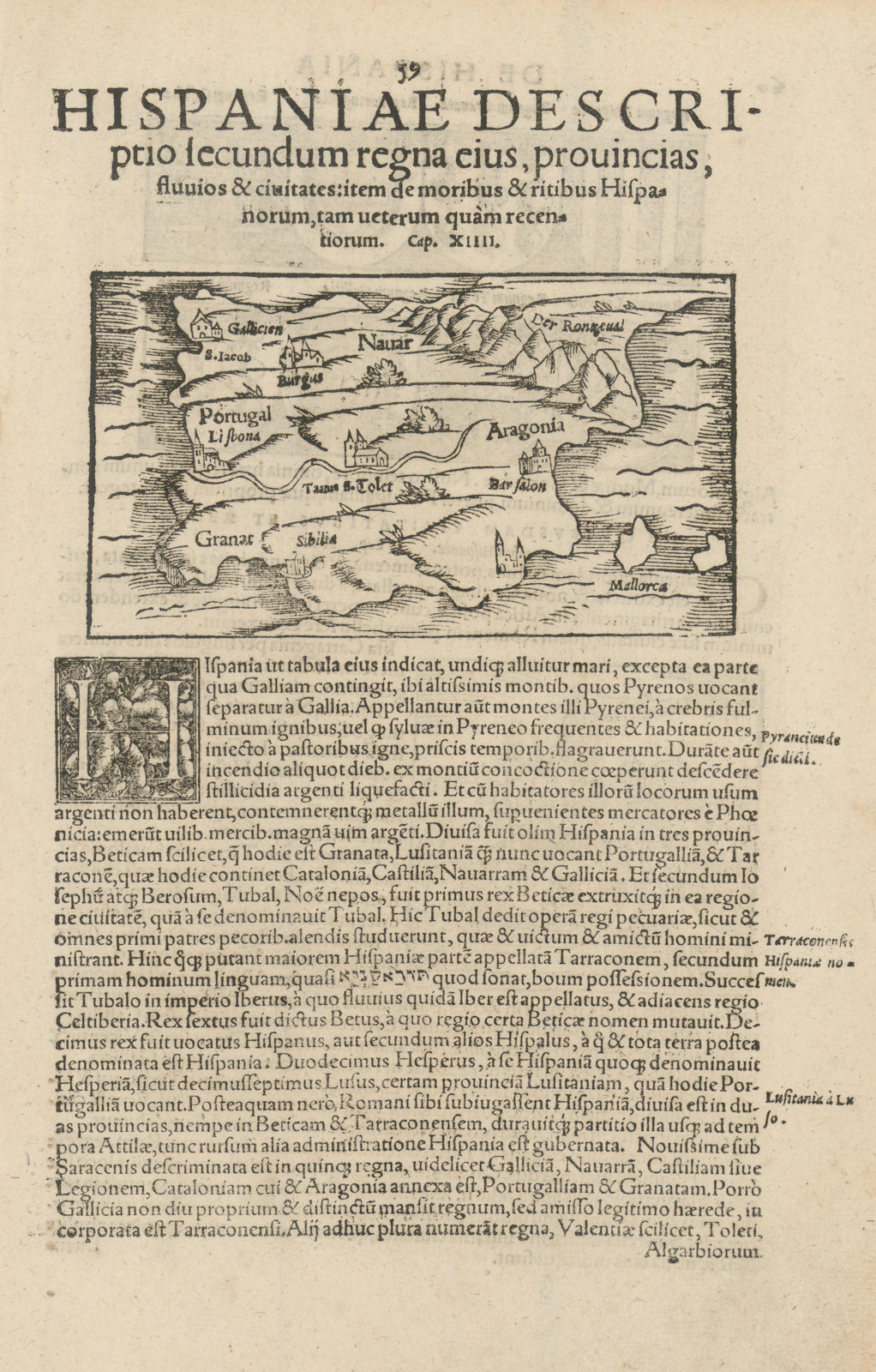 Hispaniae Descriptio… Iberia. Spain & Portugal. SEBASTIAN MÜNSTER 1572 old map