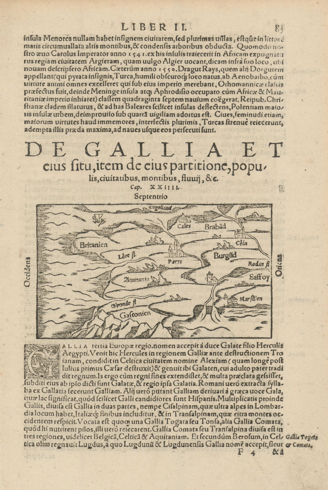 De Gallia et eius situ… France / Gaul. SEBASTIAN MÜNSTER 1572 old antique map