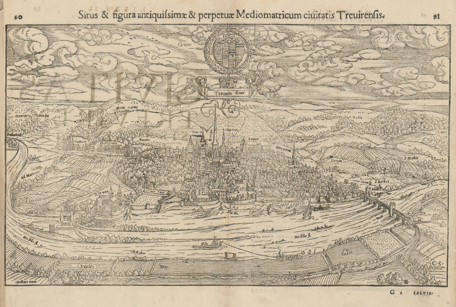 …Civitatis Trevirensis. The city of Trier, Rhineland-Palatinate MÜNSTER 1572 map