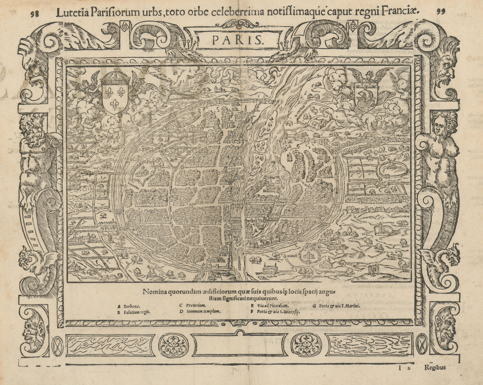 Lutetia Parisorum urbs… The city of Paris. SEBASTIAN MÜNSTER 1572 old map