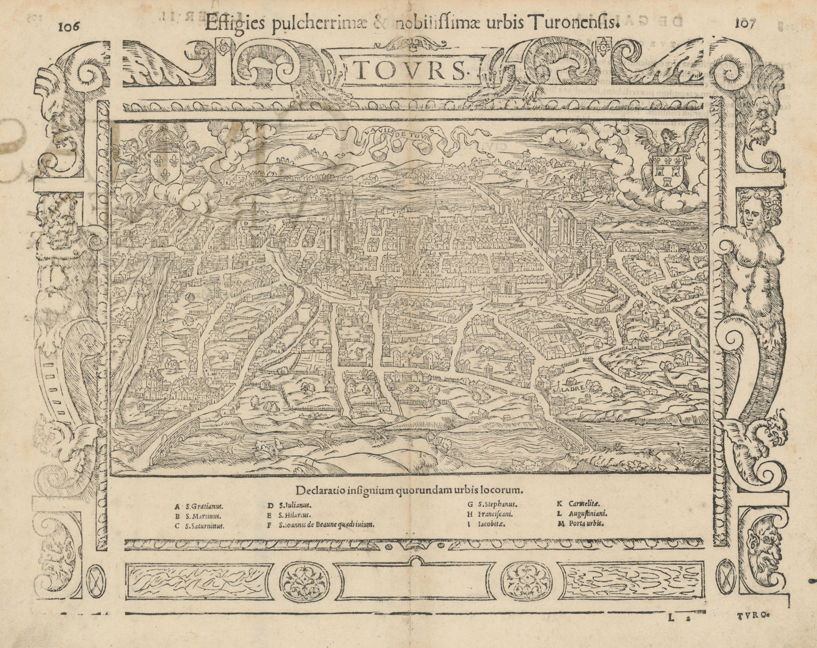 Effiges… nobilissimae urbis Turonensis. Tours, Indre-et-Loire. MÜNSTER 1572 map