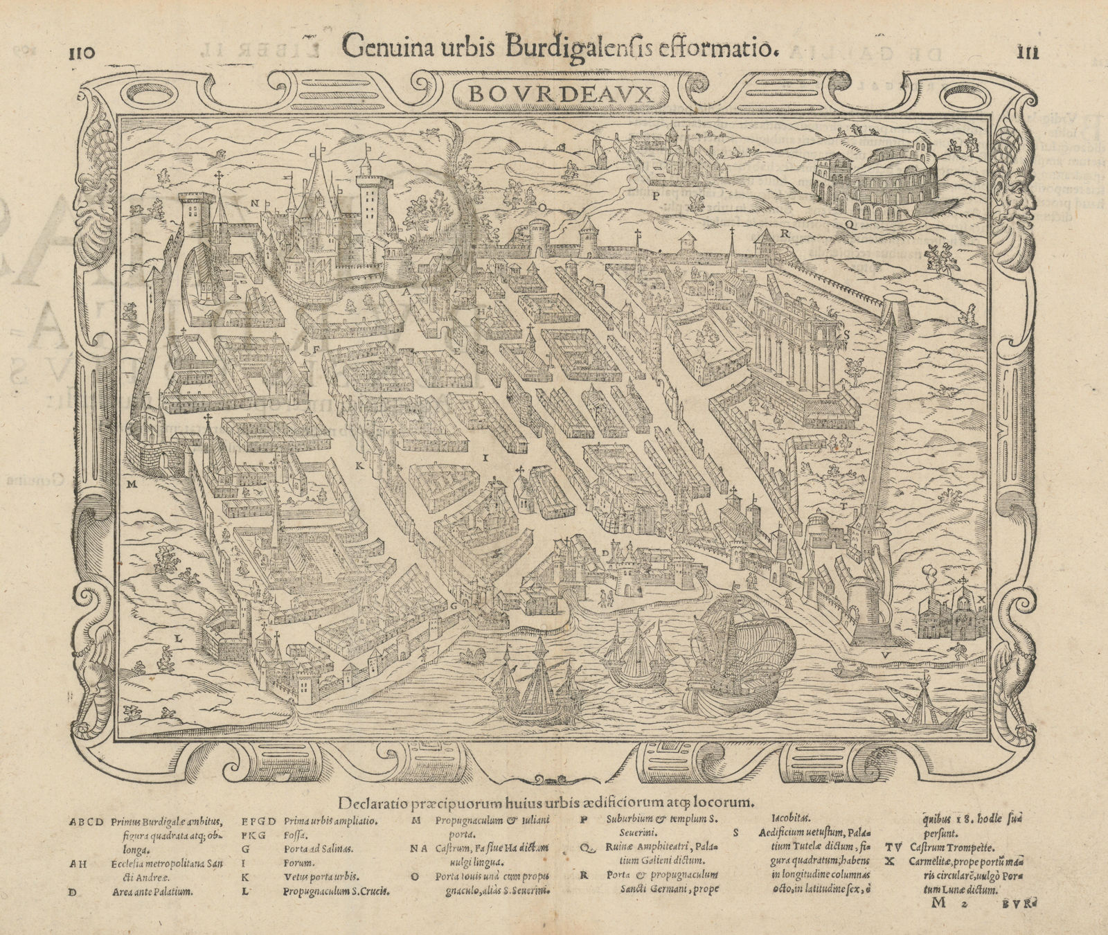 Genuina urbis Burdigalensis efformatio - Bourdeaux. Bordeaux. MÜNSTER 1572 map