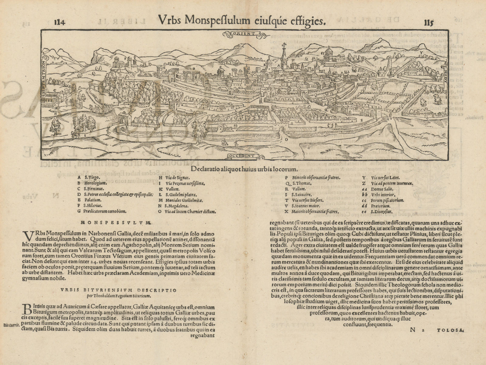 Urbs Monspessulum eiusque effigies. Montpellier, Hérault. MÜNSTER 1572 old map