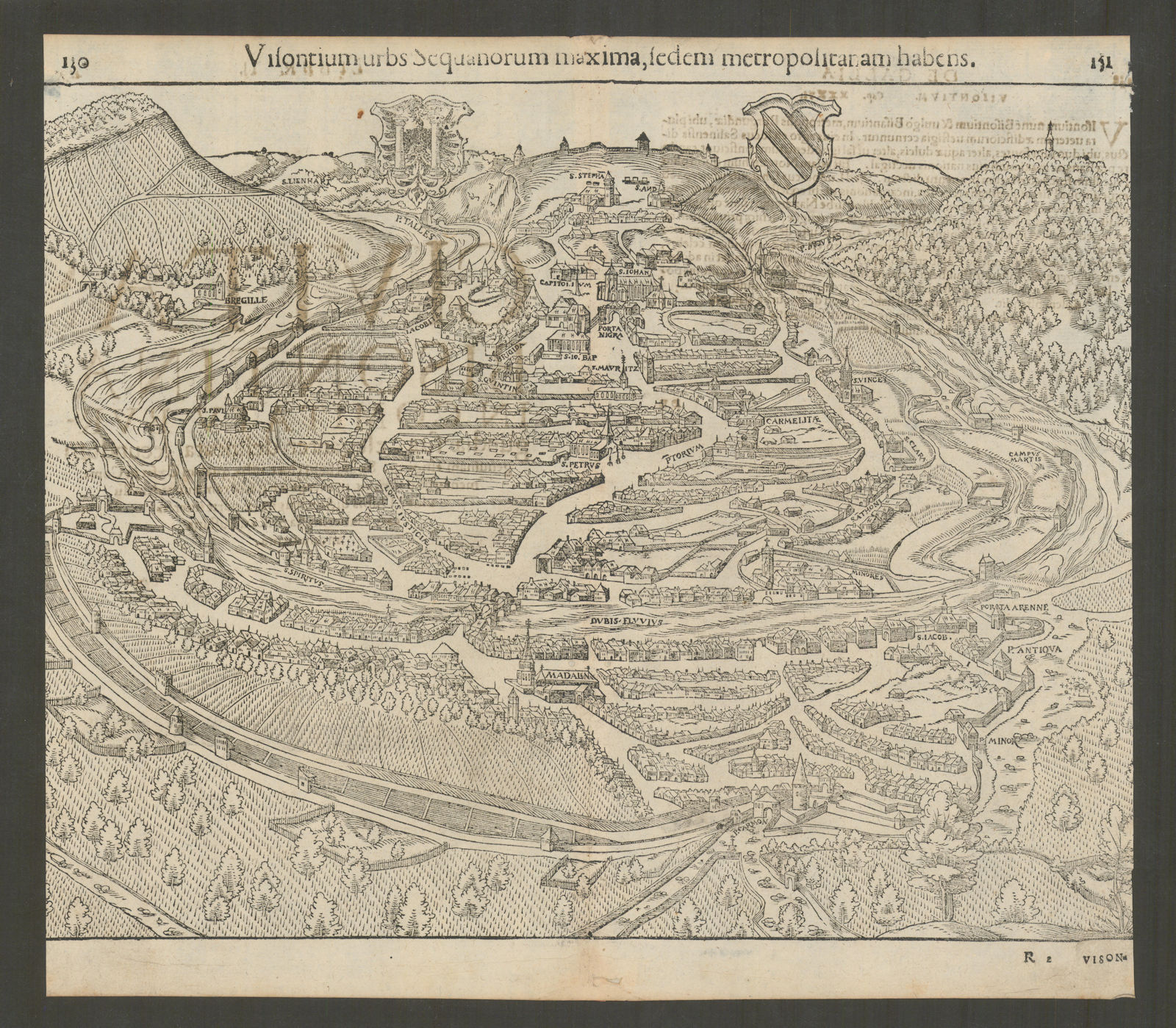 Visontium urbs Sequanorum… The city of Besançon, Doubs. MÜNSTER 1572 old map