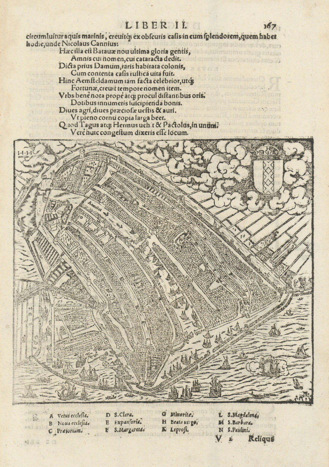 An untitled bird's eye view of Amsterdam. SEBASTIAN MÜNSTER 1572 old map