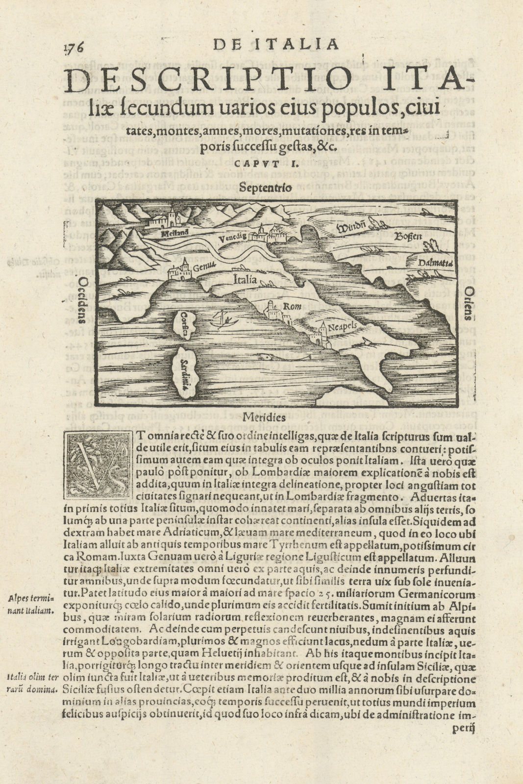 Associate Product Descriptio Italiae... Italy sketch map. SEBASTIAN MÜNSTER 1572 old antique