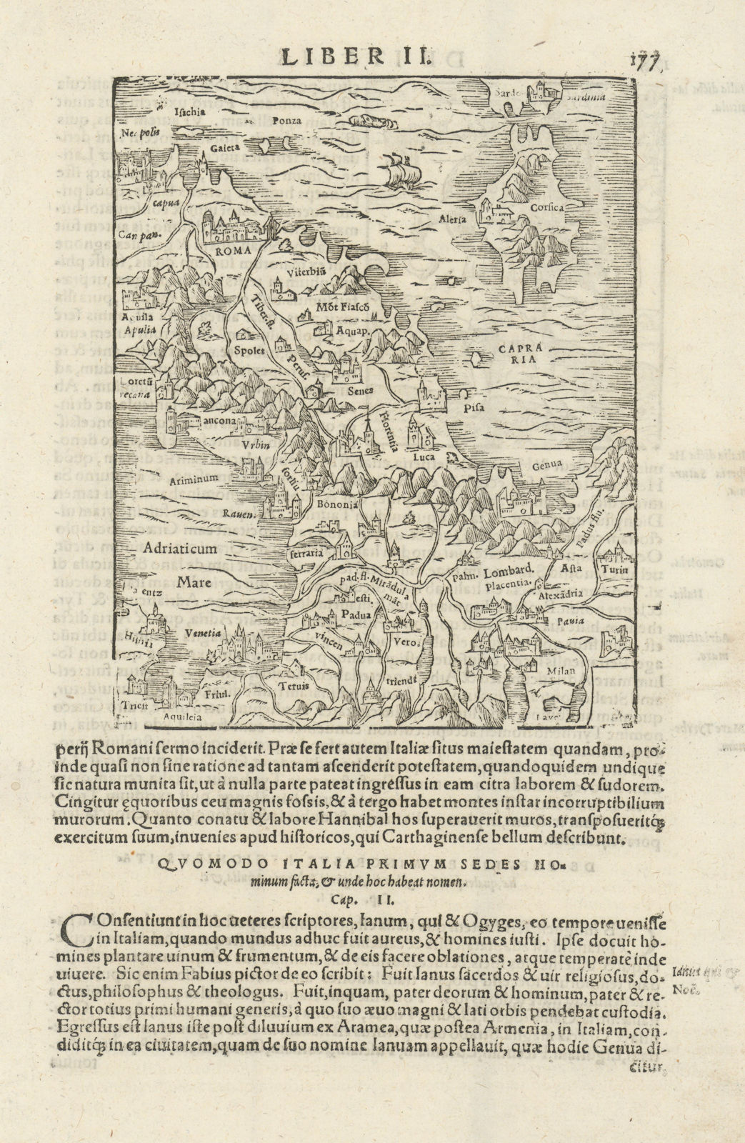 Northern Italy. Orientated south. SEBASTIAN MÜNSTER 1572 old antique map chart