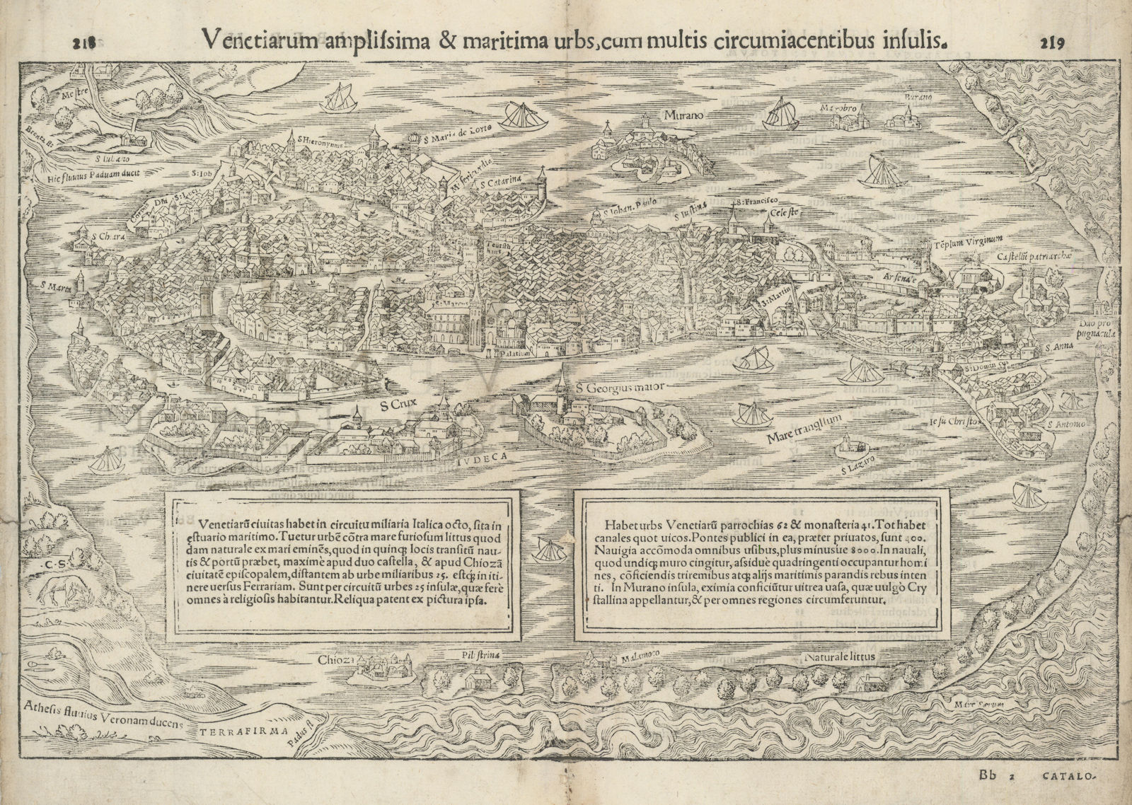 Venetiarum amplissima & maritima urbs…  The city of Venice. MÜNSTER 1572 map