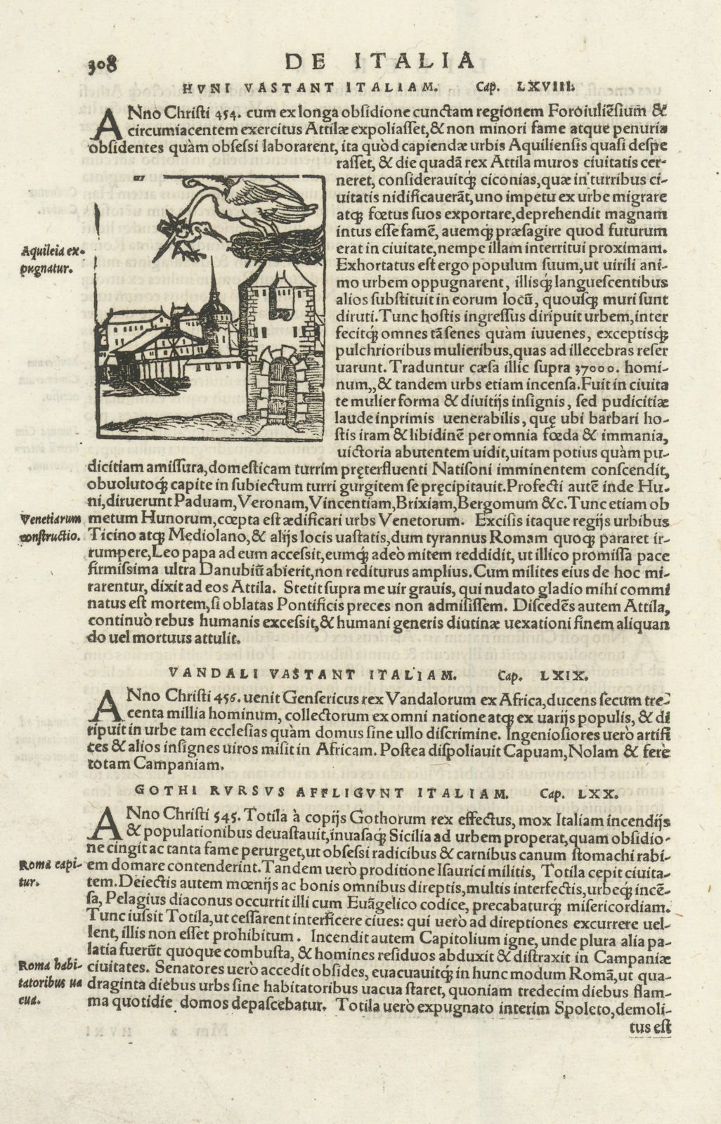 Aquileia sacked by Attila the Hun 452 AD. Friuli-Venezia Giulia. MÜNSTER 1572