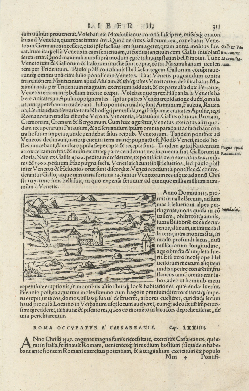 Inundatio. Brenta valley flood 1513, Veneto, Italy. SEBASTIAN MÜNSTER 1572