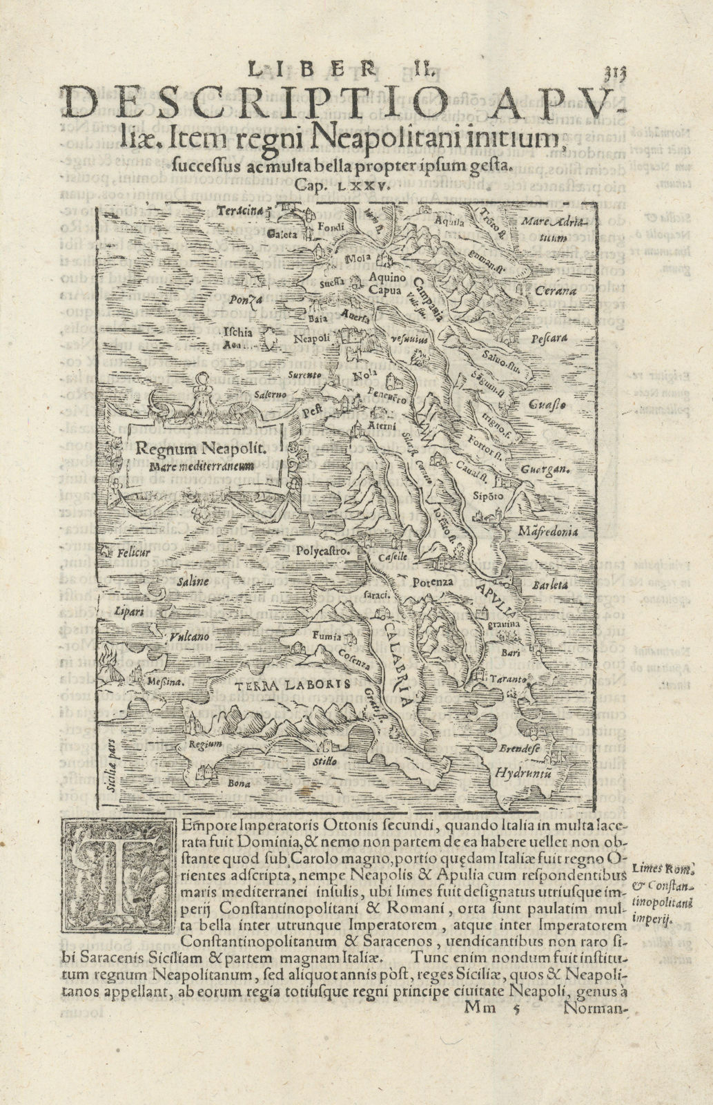 Regni Neapolitani. Kingdom of Naples. Southern Italy. Apulia. MÜNSTER 1572 map