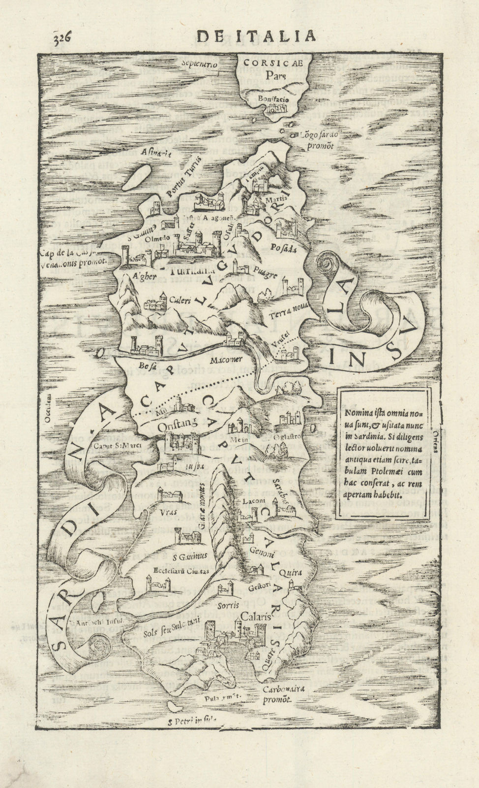 Sardinia Insula. The island of Sardinia. SEBASTIAN MÜNSTER 1572 old map