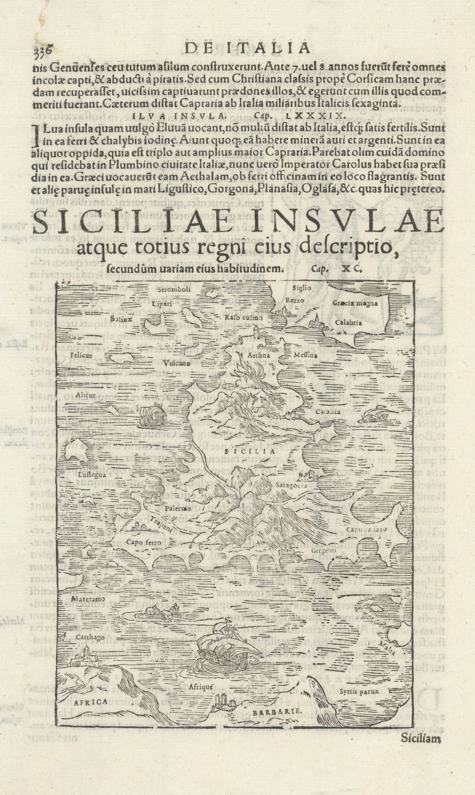 Siciliae lnsulae atque totius eius descriptio… Sicily. MÜNSTER 1572 old map