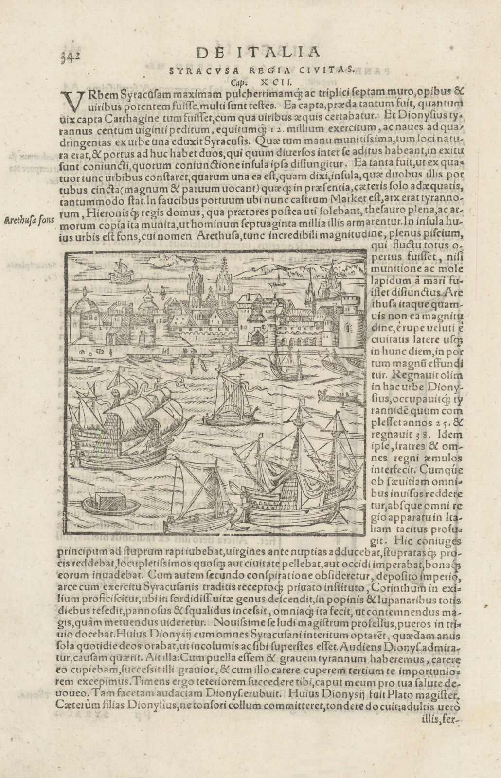 Syracusa regia civitas. View of Syracuse, Sicily. SEBASTIAN MÜNSTER 1572 print