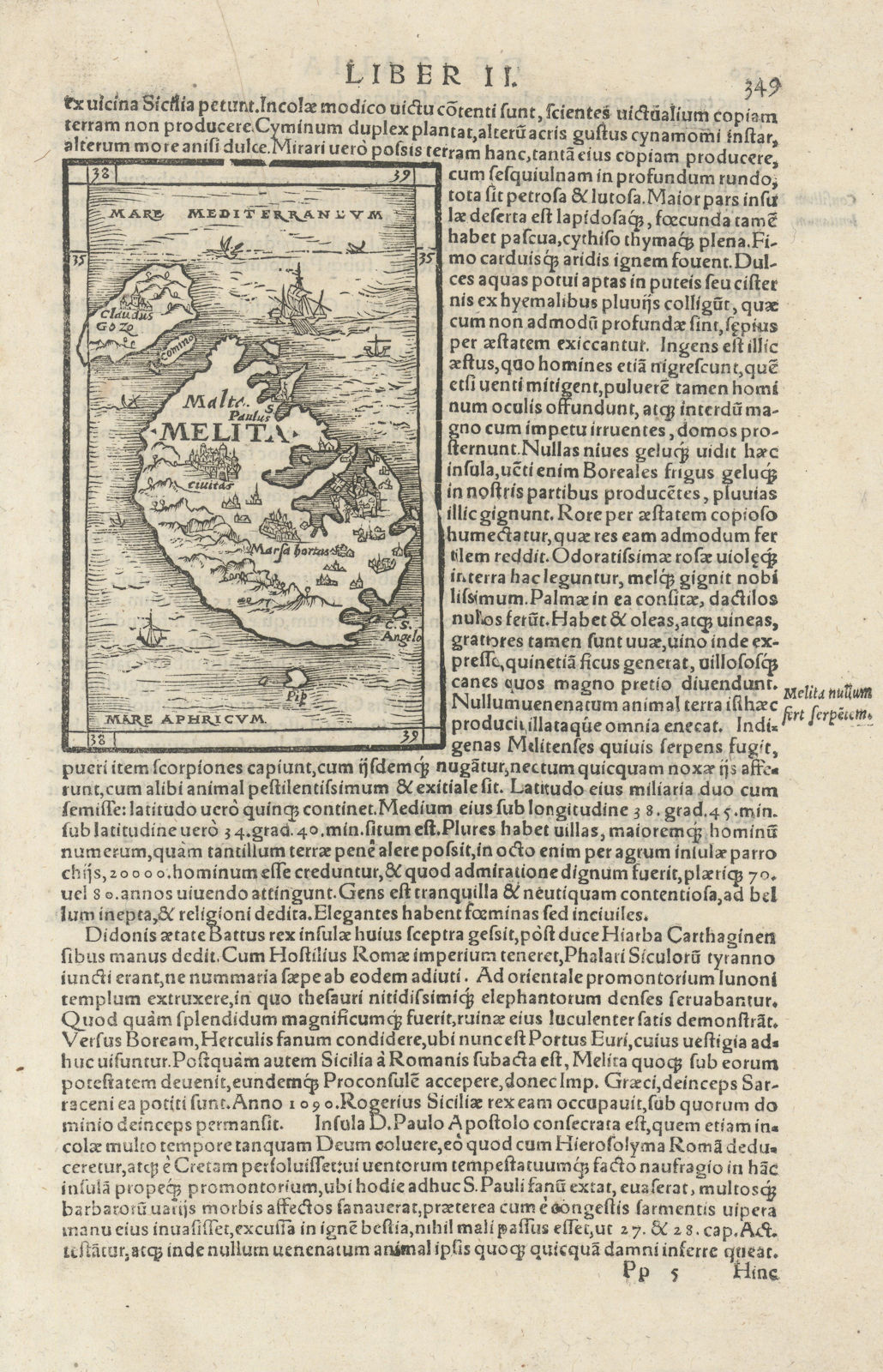 Melita. Small map of Malta. SEBASTIAN MÜNSTER 1572 old antique plan chart