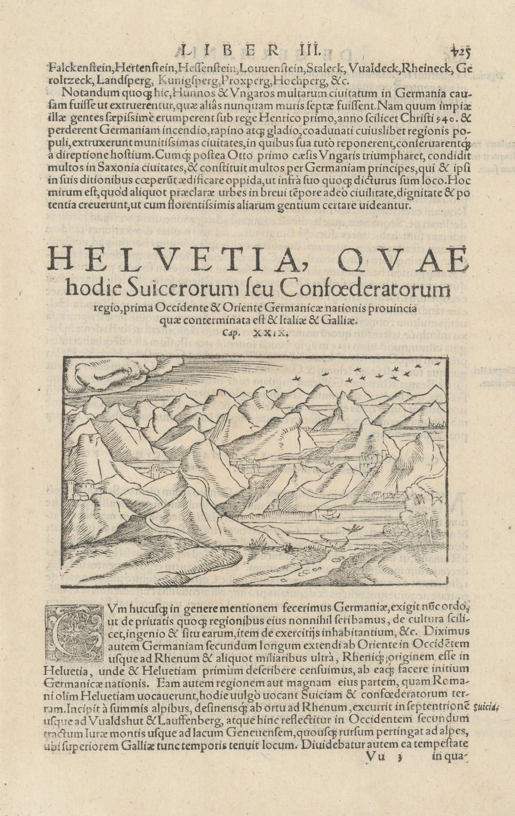 Associate Product Helvetia, quae hodie Suicerorum… View of the Swiss Alps. SEBASTIAN MÜNSTER 1572