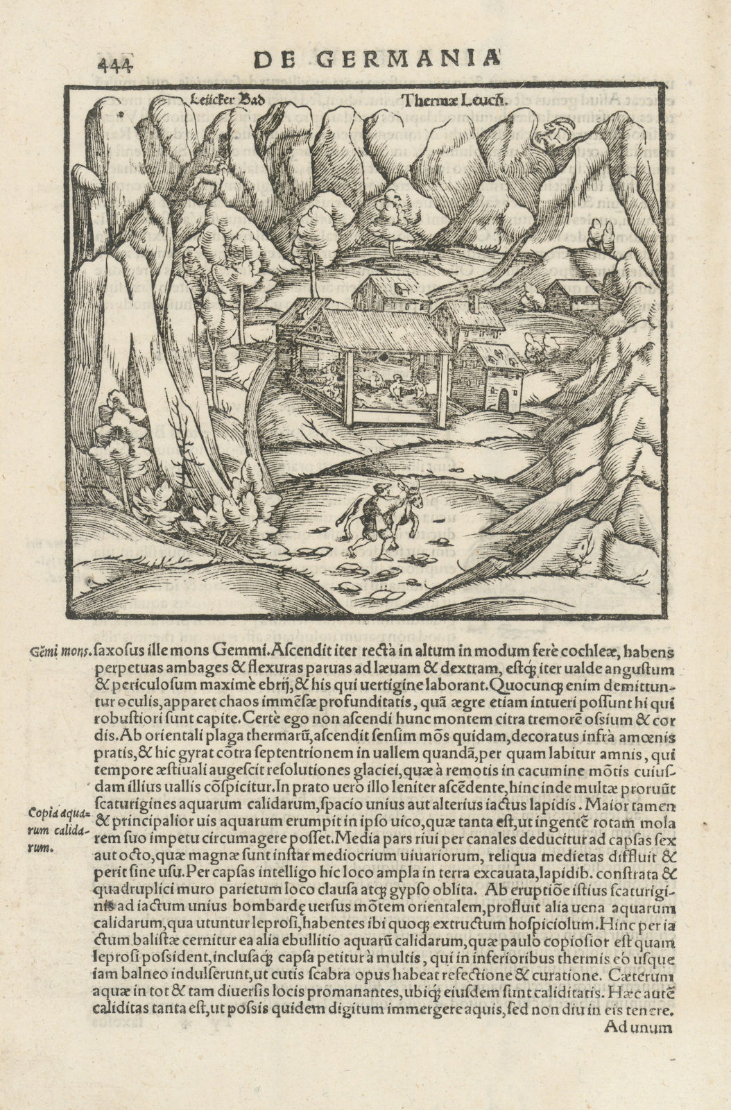 Associate Product Leuckerbad / Thermae Leuch. View of Leukerbad, Switzerland. MÜNSTER 1572 print